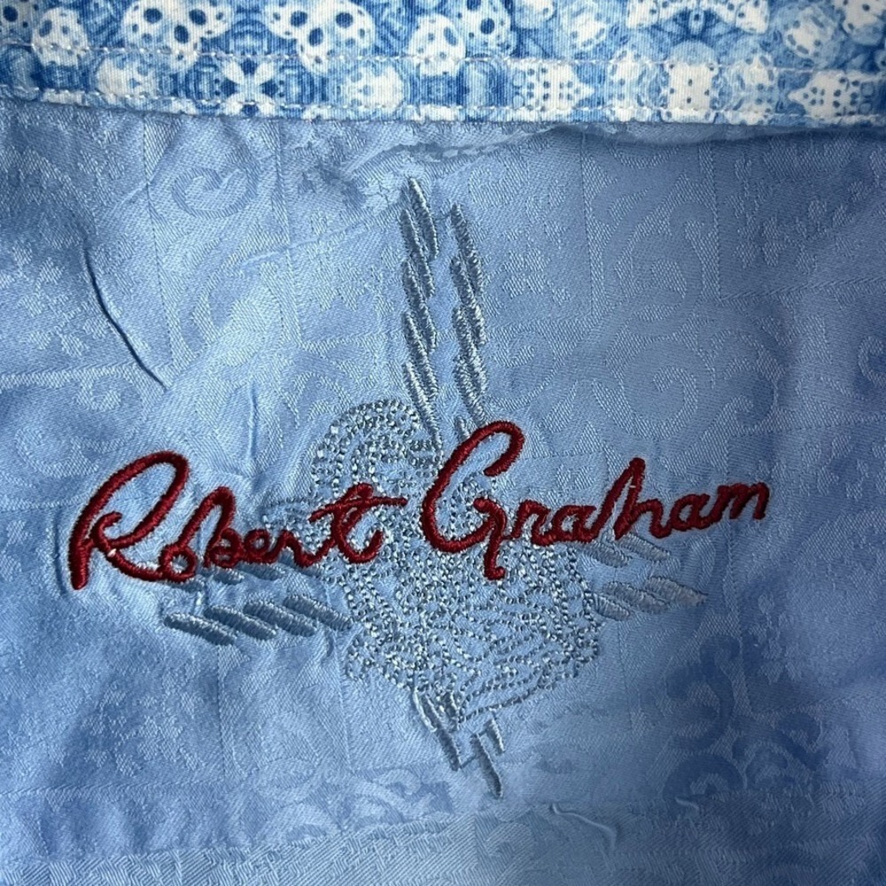 Robert Graham Button Shirt Mens 3XL Blue Jacquard Paisley Flip Cuff Long Sleeve - Picture 13 of 16